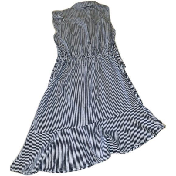 Neiman Marcus White & Blue 100% Cotton Ruffle Detail Asymmetrical Dress Sz LG. - Picture 2 of 5